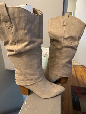 Kohl's Taupe Slouchy Suede Knee-High Block Heel Boots